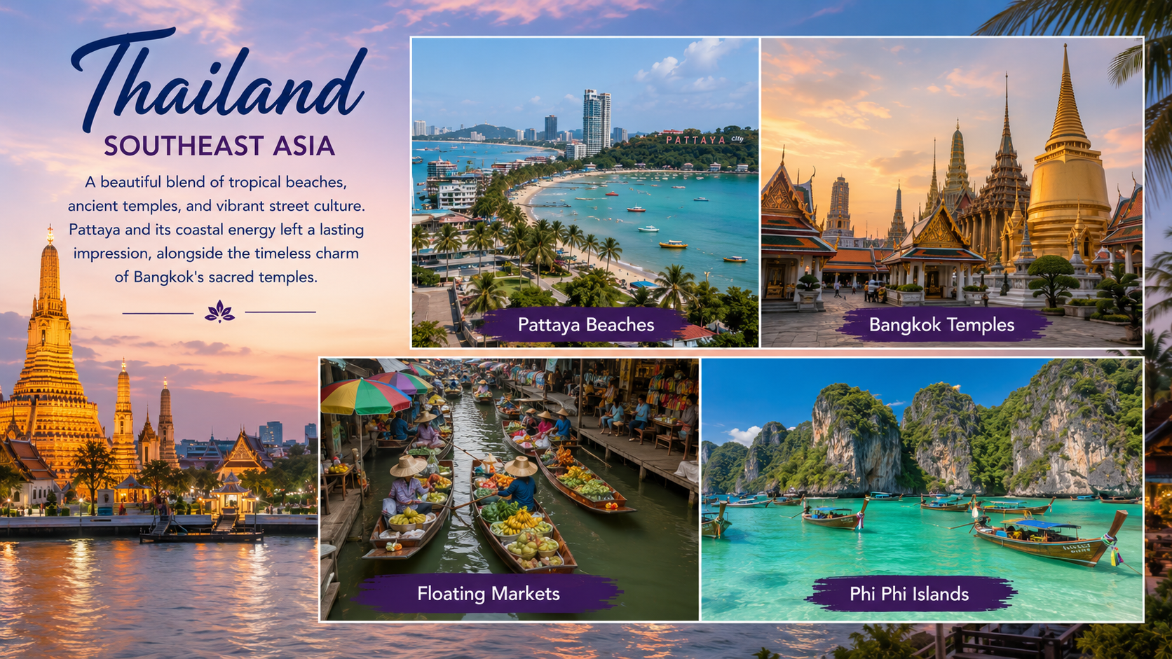 Thailand beach and temple landscape